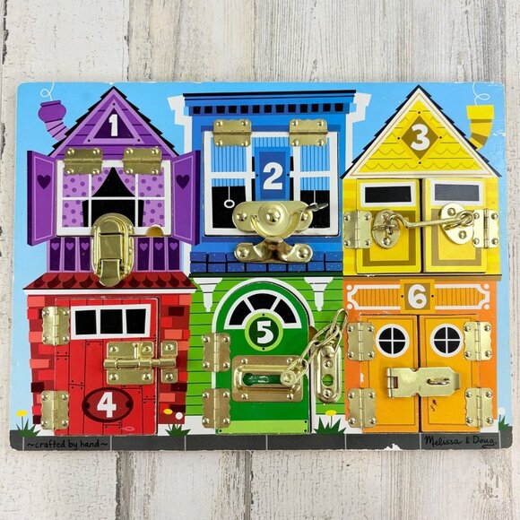 Melissa & Doug Latches Board Wooden Toy House Locks Activity Learning Puzzle - Picture 1 of 9
